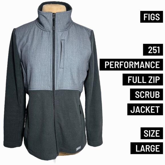 Figs Jackets & Blazers - FIGS GRAY GRAPHITE Fleece 251 Performance Full Zip Scrub Jacket Activewear LARGE